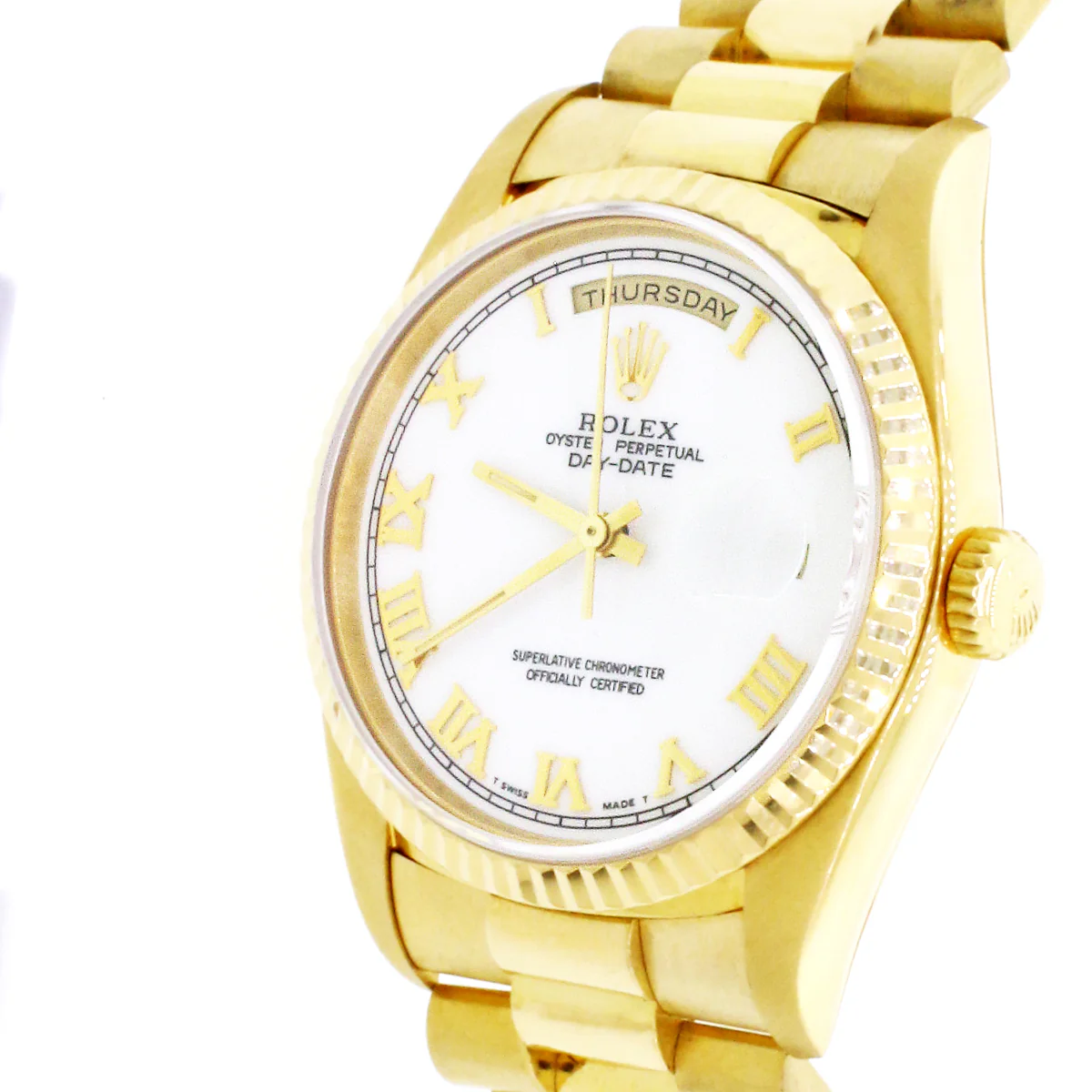 Rolex President Day-Date 18K Yellow Gold Original White Roman Dial Double Quick 36MM Automatic Mens Watch 18238 - Image 5