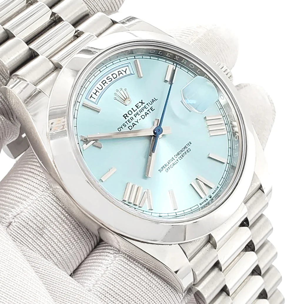 Rolex President Day-Date 228206 40mm Ice Blue Roman Dial Platinum Watch Box Papers 2021 - Image 2