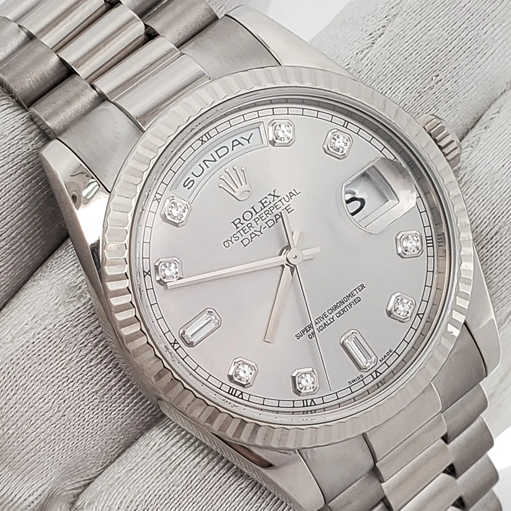Rolex President Day-Date 36mm 118239 Factory Silver Diamond Dial White Gold Watch - Image 3