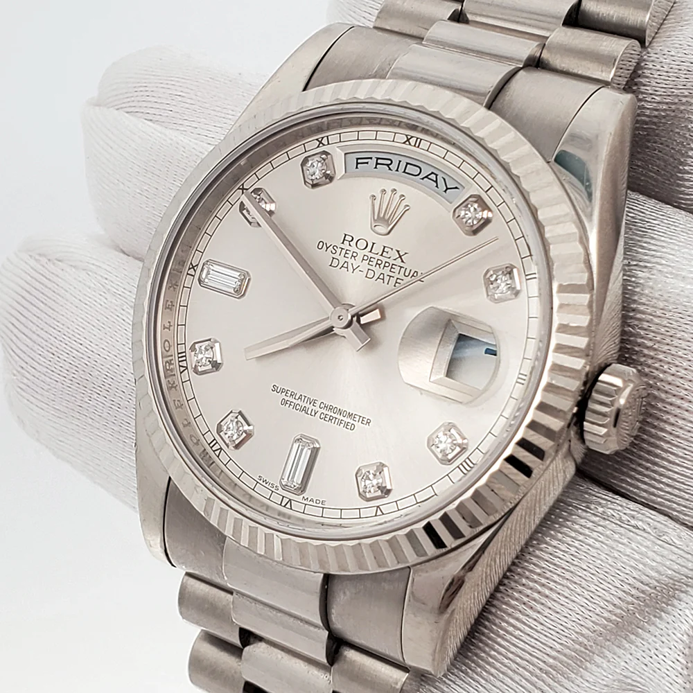 Rolex President Day-Date 36mm 118239 Factory Silver Diamond Dial White Gold Watch Box Papers - Image 2