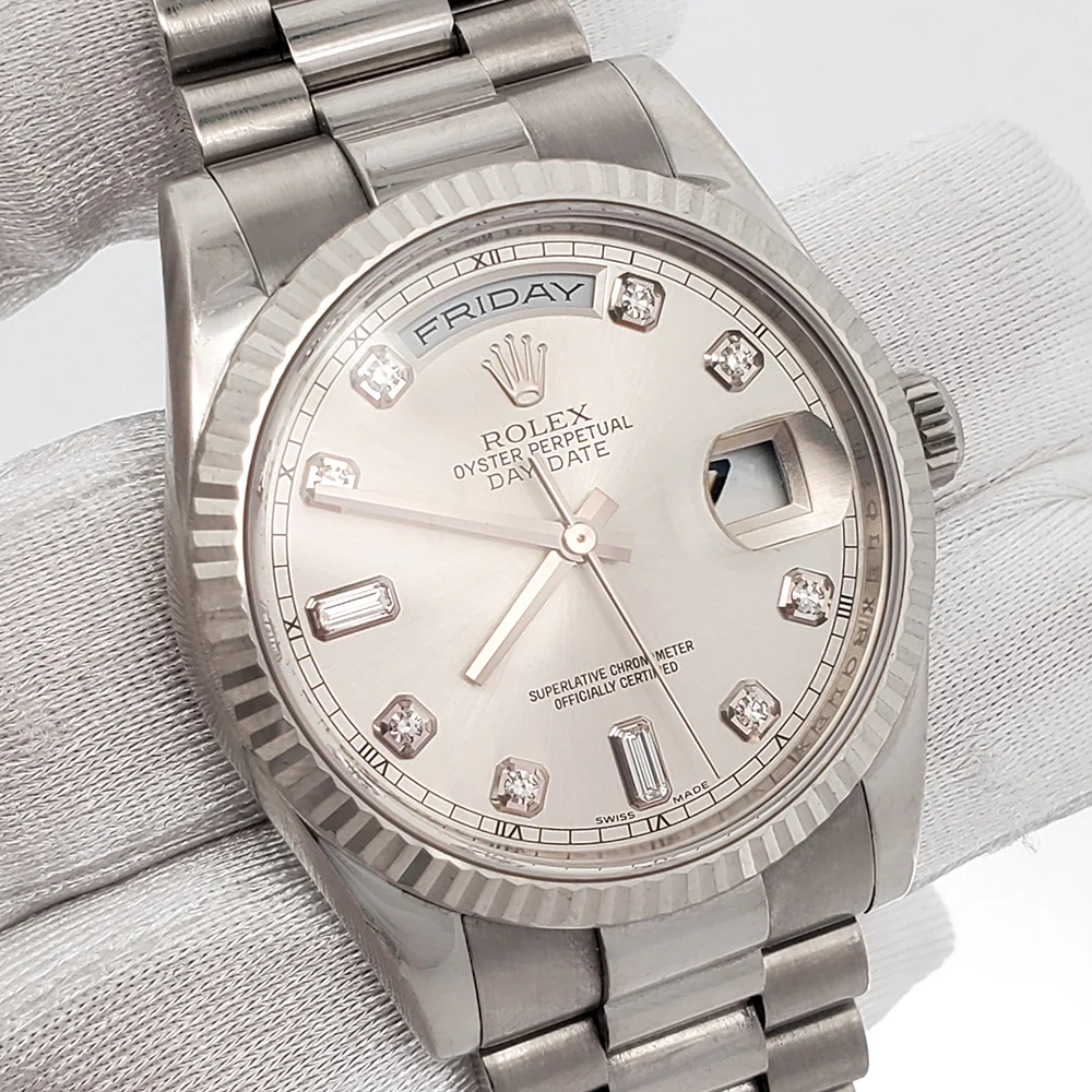 Rolex President Day-Date 36mm 118239 Factory Silver Diamond Dial White Gold Watch Box Papers - Image 3