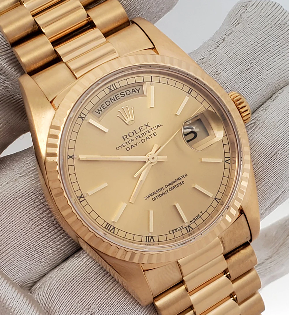 Rolex President Day-Date 36mm 18238 Factory Champagne Index Double-Quick Yellow Gold Watch Box Papers - Image 3