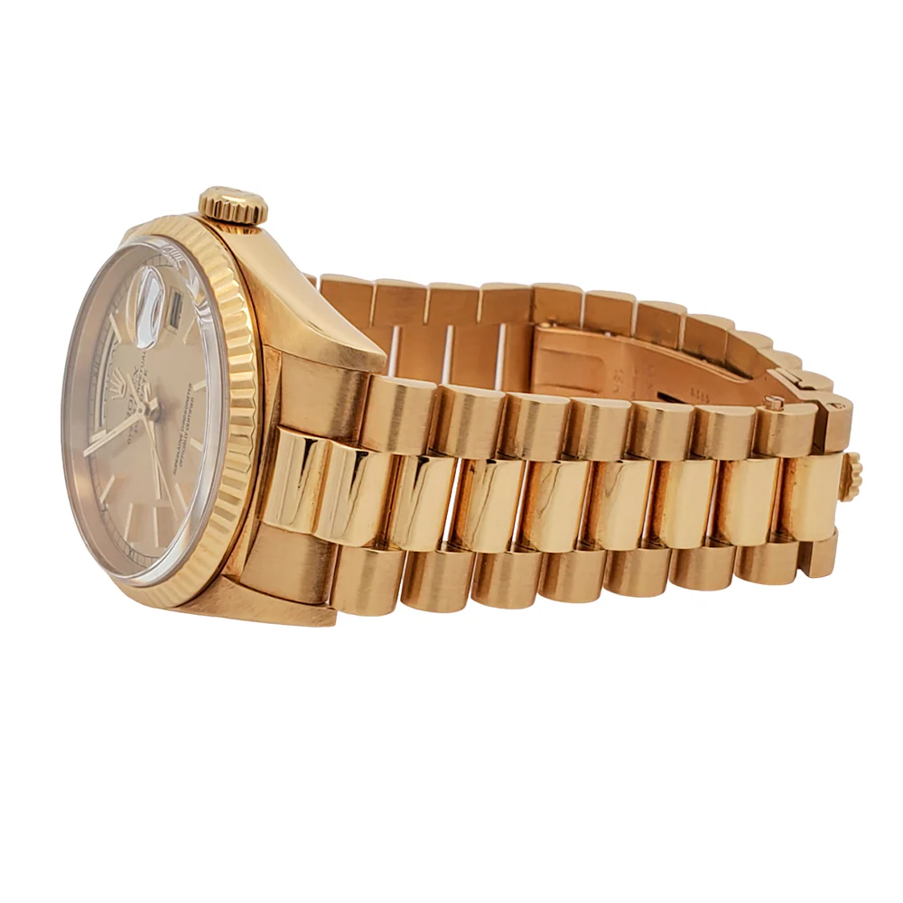 Rolex President Day-Date 36mm 18238 Factory Champagne Stick Dial Double-Quick Yellow Gold Watch - Image 3