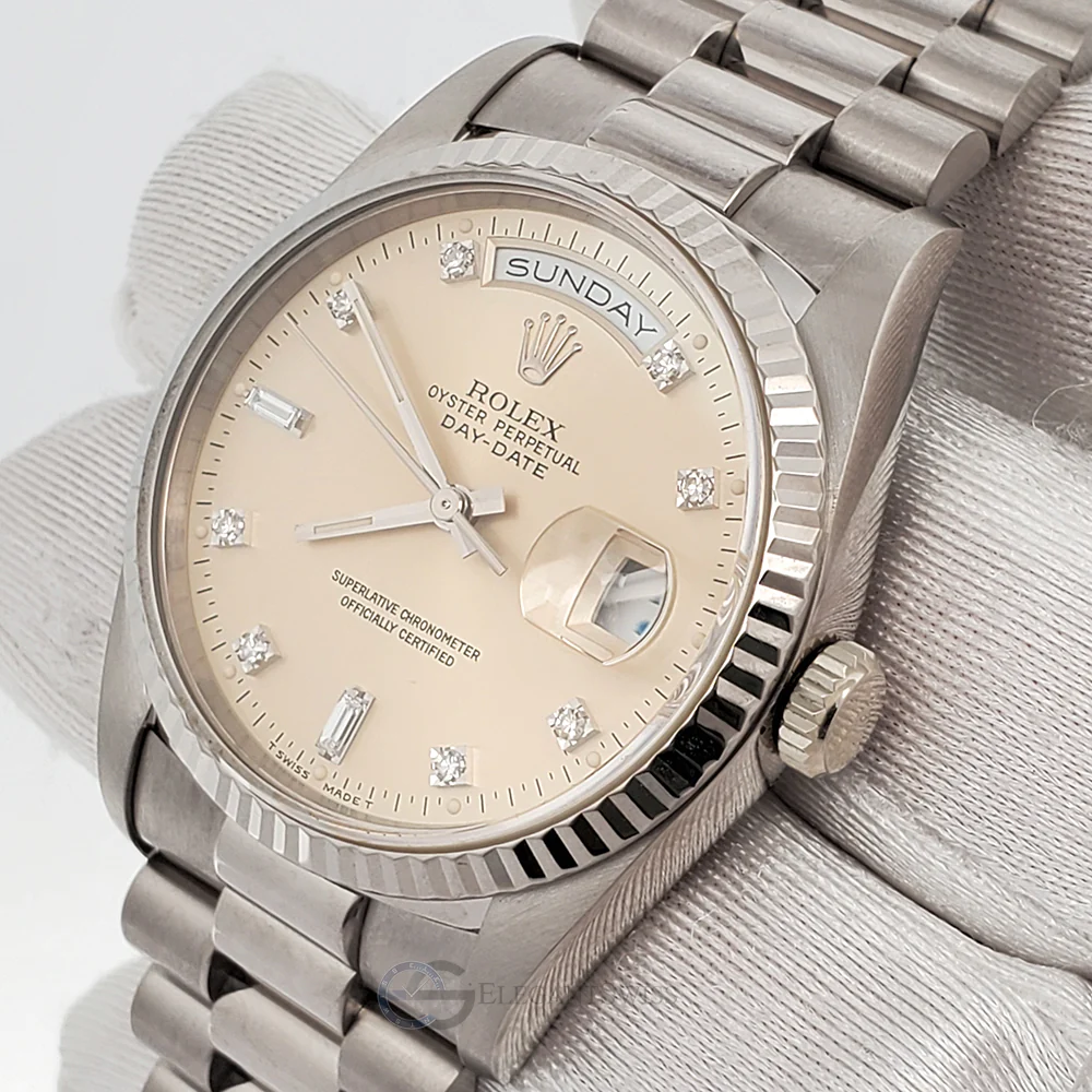 Rolex President Day-Date 36mm 18239 Factory Diamond Dial Double-Quick White Gold Watch