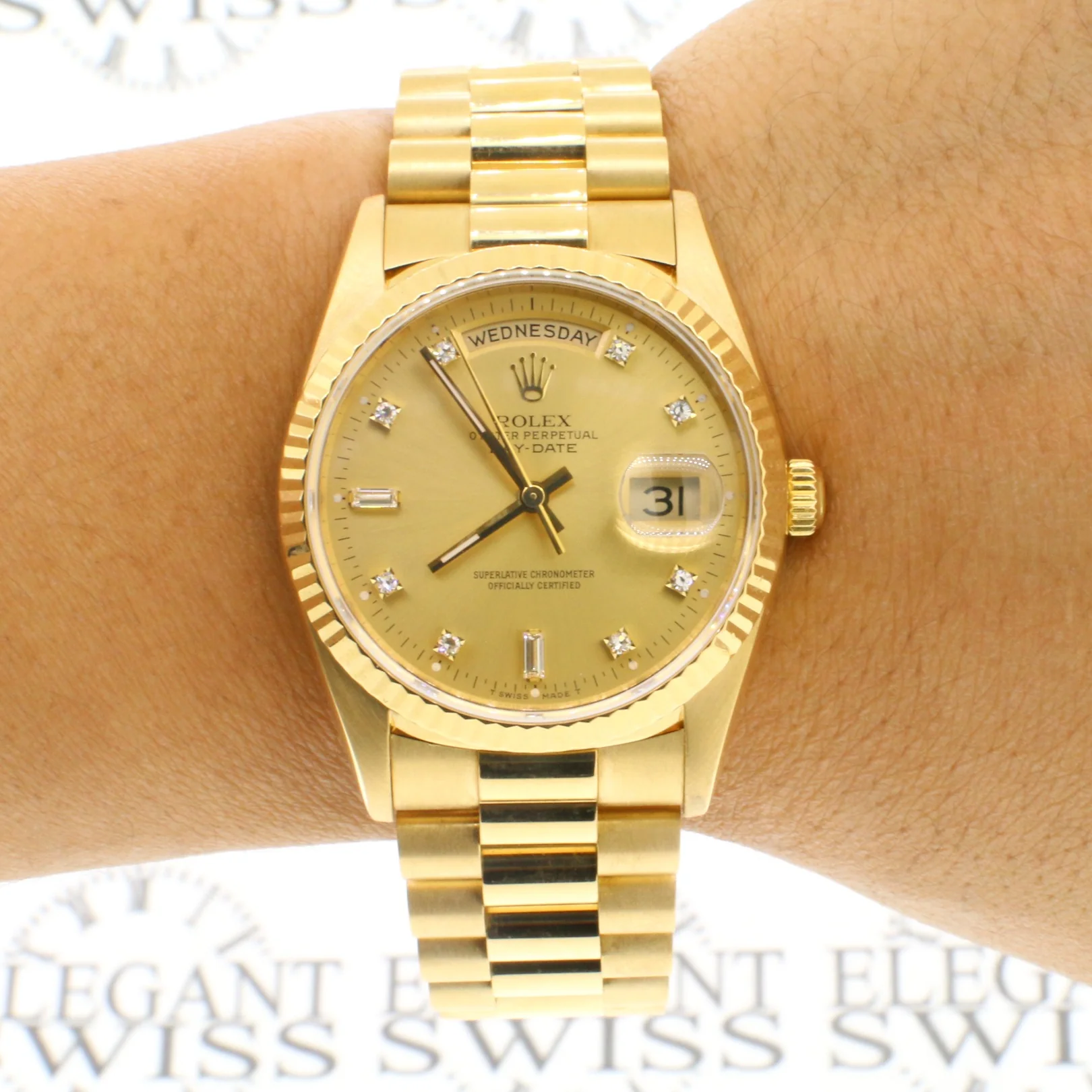 Rolex President Day-Date 36MM 18K Yellow Gold Double Quick Watch Factory Diamond Dial 18238 - Image 4