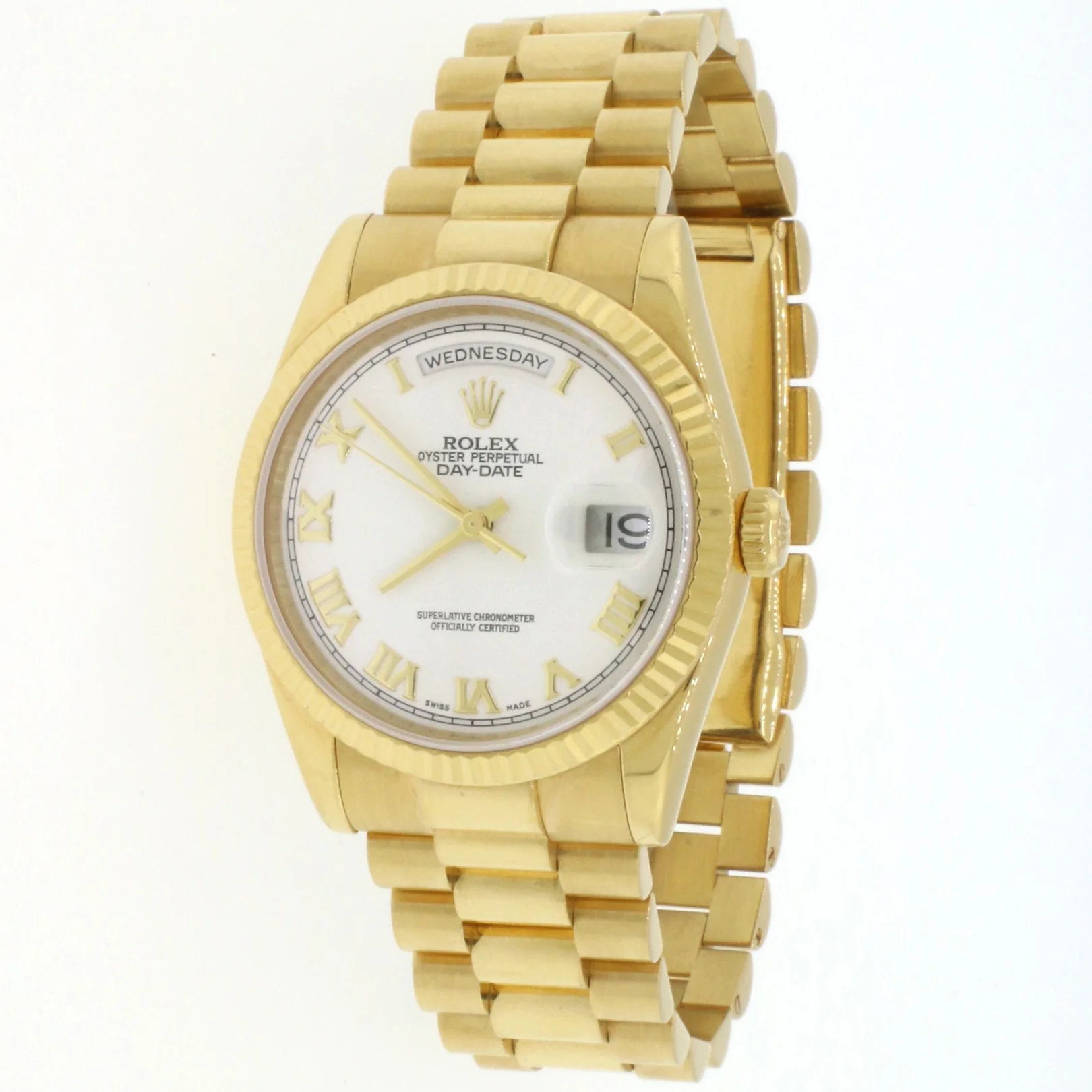 Rolex President Day-Date 36MM 18K Yellow Gold White Roman Dial Watch 118238