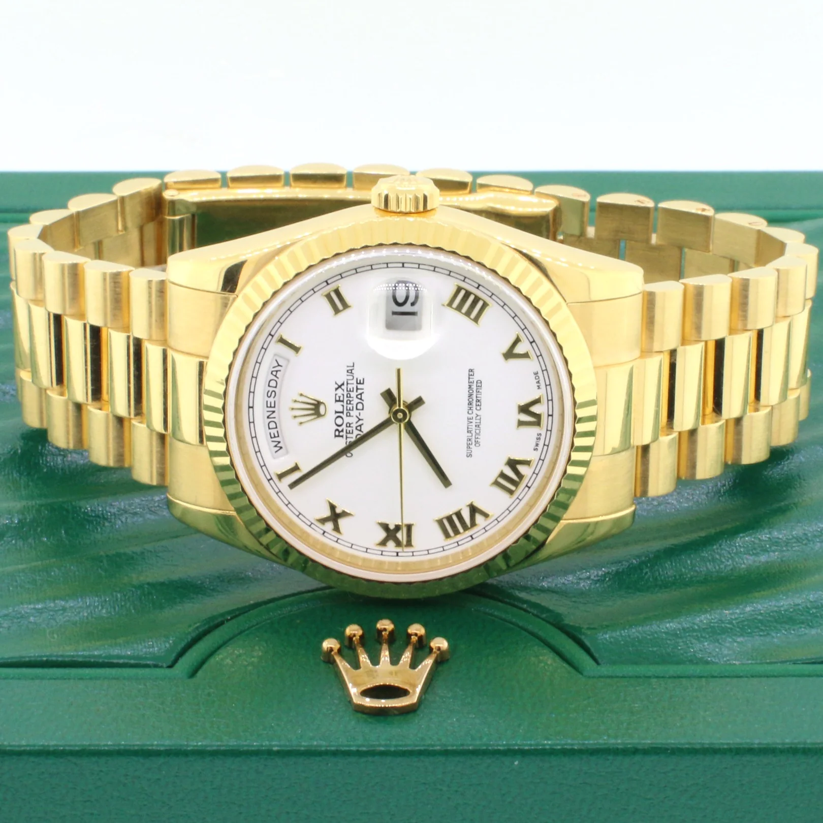 Rolex President Day-Date 36MM 18K Yellow Gold White Roman Dial Watch 118238 - Image 2
