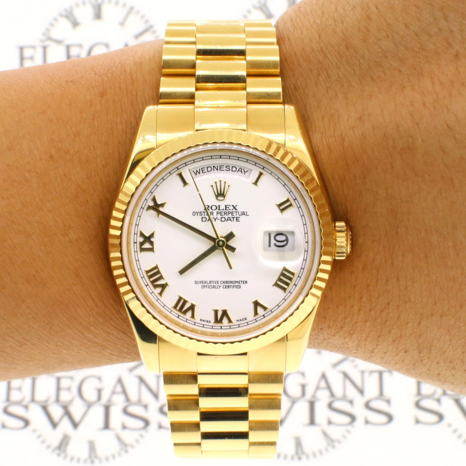 Rolex President Day-Date 36MM 18K Yellow Gold White Roman Dial Watch 118238 - Image 3