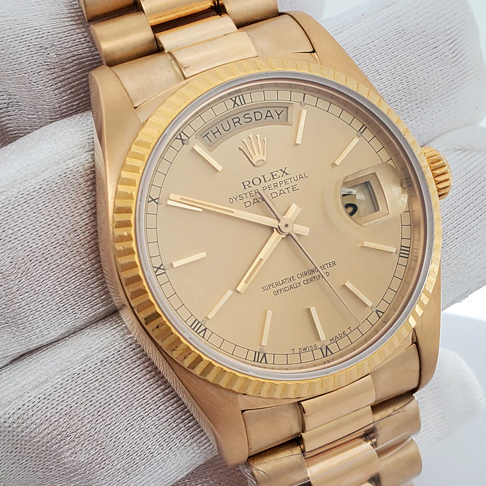 Rolex President Day-Date 36mm Champagne Index Dial Yellow Gold 18038 Watch - Image 2