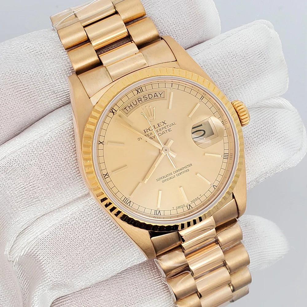 Rolex President Day-Date 36mm Champagne Index Dial Yellow Gold 18038 Watch - Image 3
