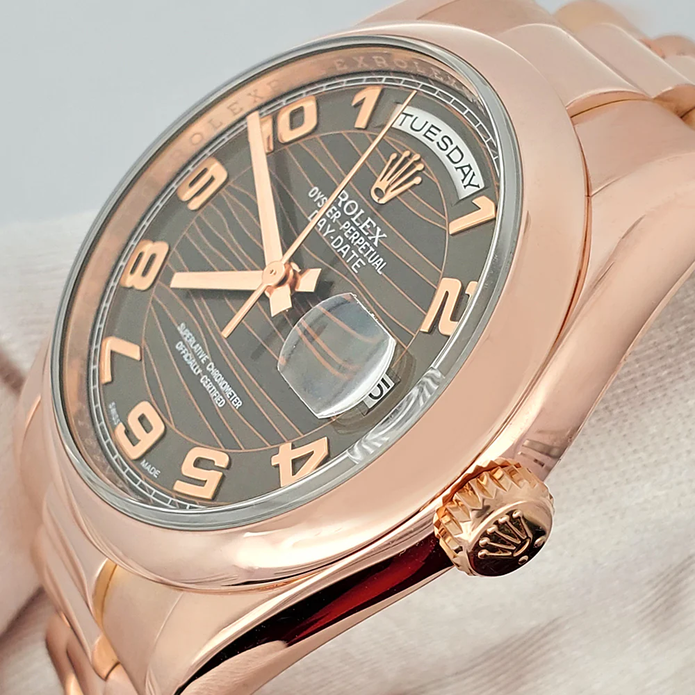 Rolex President Day-Date 36mm Chocolate Wave Arabic Dial Rose Gold Watch 118205 - Image 3