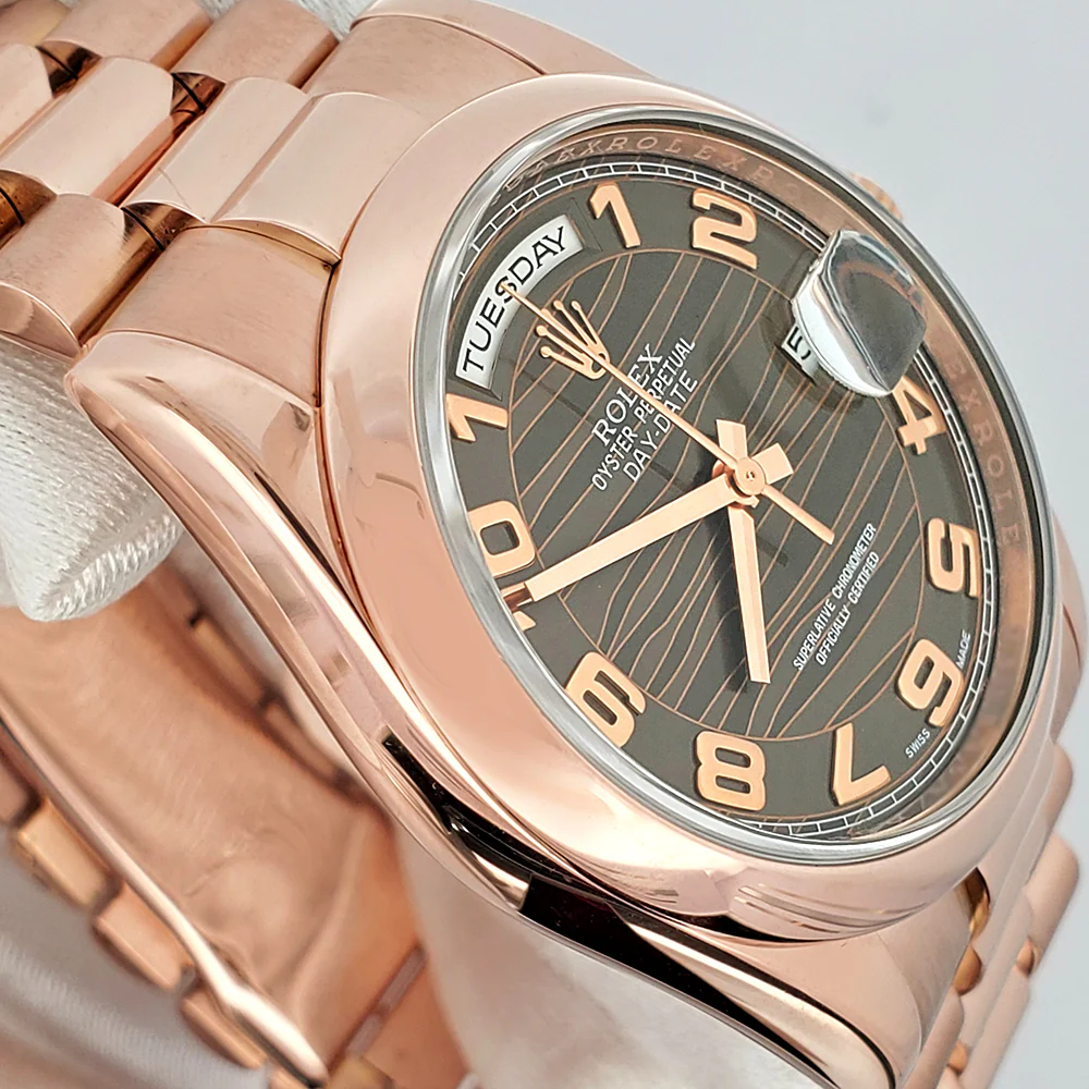 Rolex President Day-Date 36mm Chocolate Wave Arabic Dial Rose Gold Watch 118205 - Image 4