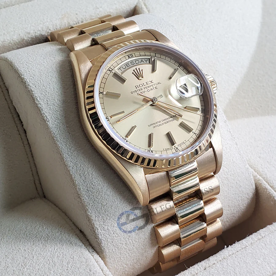 Rolex President Day-Date 36mm Champagne dial Double-Quick Yellow Gold Watch 18238 - Image 3