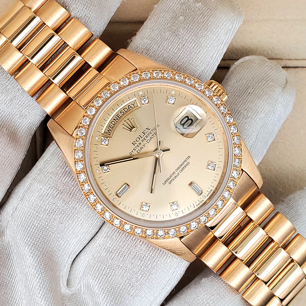 Rolex President Day-Date 36mm Factory Champagne Diamond Dial/Bezel Yellow Gold Watch 18348 - Image 2
