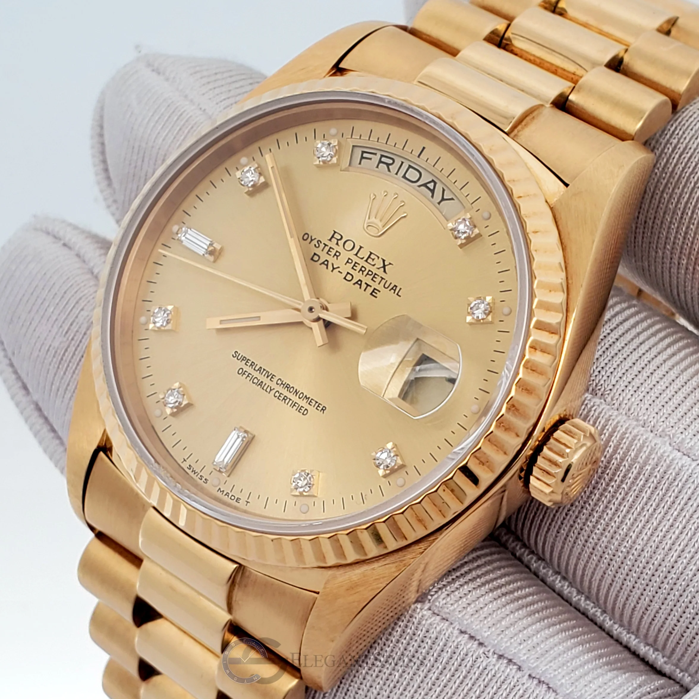Rolex President Day-Date 36mm Factory Champagne Diamond Dial Yellow Gold 18038 Watch
