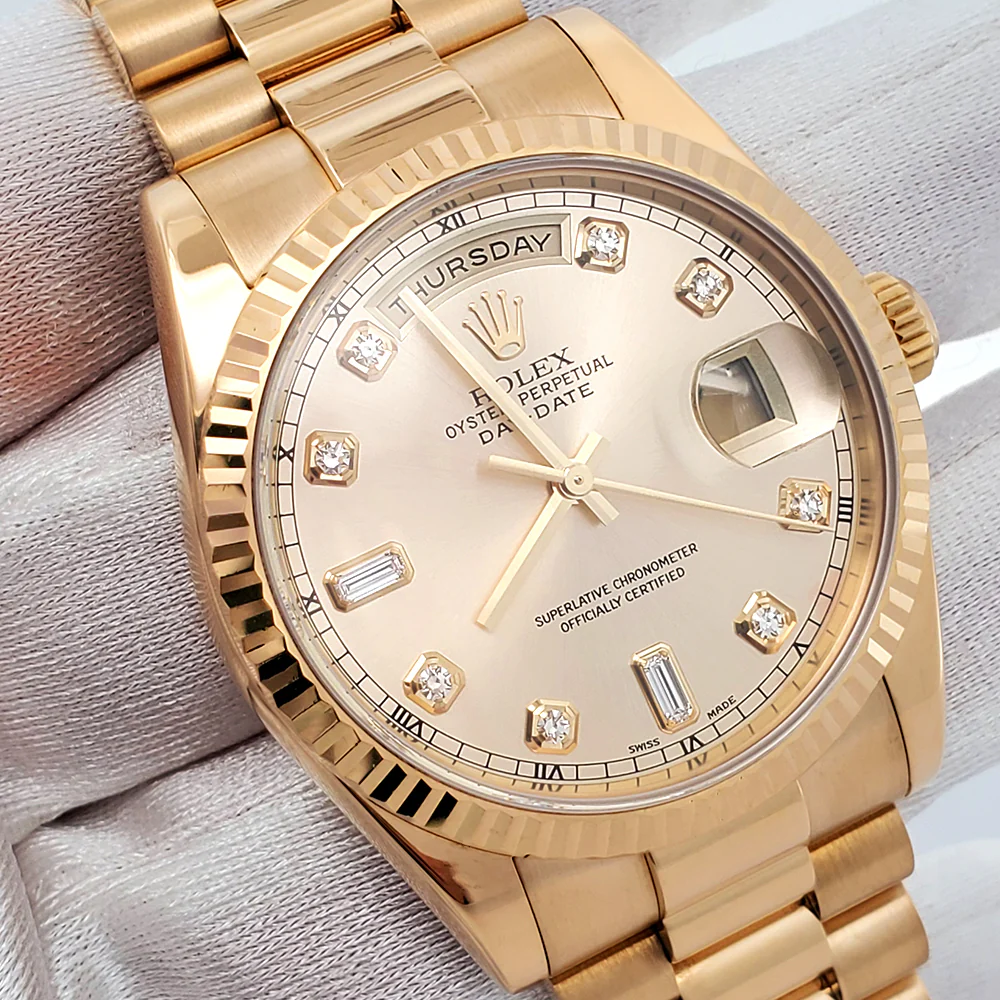 Rolex President Day-Date 36mm Factory Champagne Diamond Dial Yellow Gold Watch 118238 - Image 4