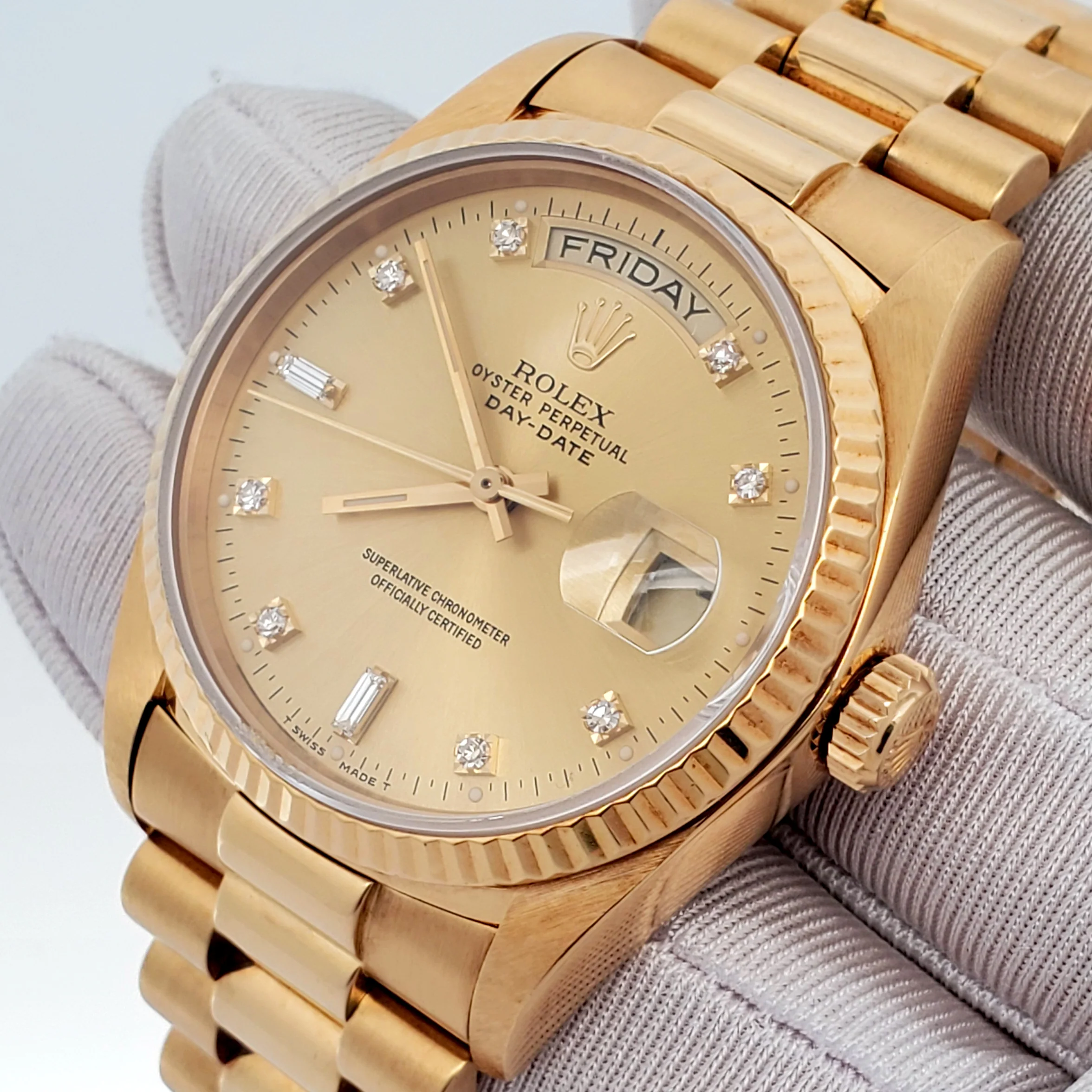 Rolex President Day-Date 36mm Factory Champagne Diamond Dial Yellow Gold Watch 18038 - Image 2