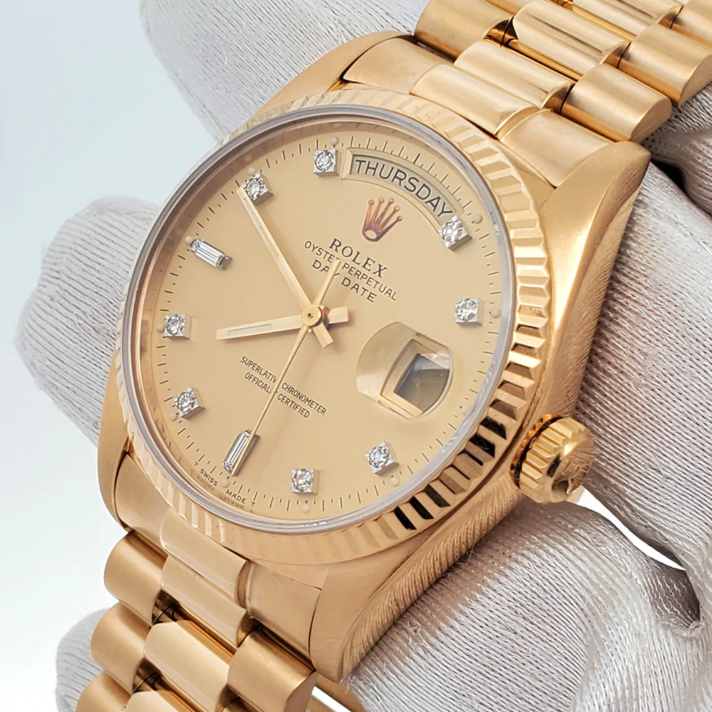 Rolex President Day-Date 36mm Factory Champagne Diamond Dial Yellow Gold Watch 18038 - Image 2
