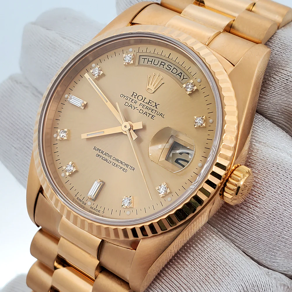 Rolex President Day-Date 36mm Factory Diamond Dial Double-Quick Yellow Gold Watch 18238 - Image 2