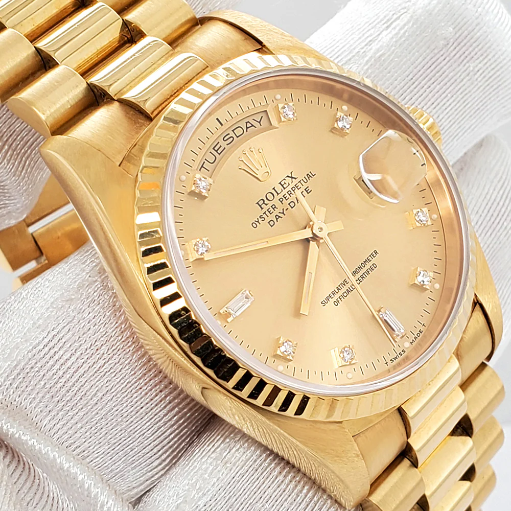 Rolex President Day-Date 36mm Factory Diamond Dial Double-Quick Yellow Gold Watch 18238 - Image 2