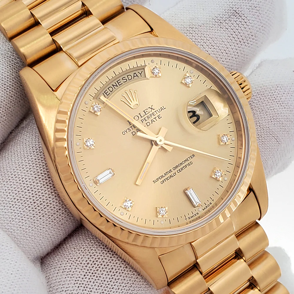 Rolex President Day-Date 36mm Factory Diamond Dial Double-Quick Yellow Gold Watch 18238 - Image 3