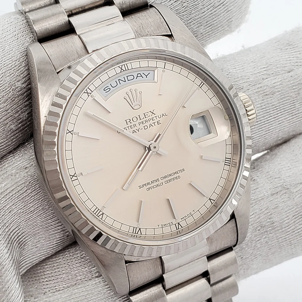 Rolex President Day-Date 36mm Silver Dial White Gold Watch 18239 - Image 2