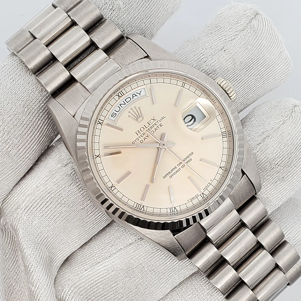 Rolex President Day-Date 36mm Silver Dial White Gold Watch 18239 - Image 3