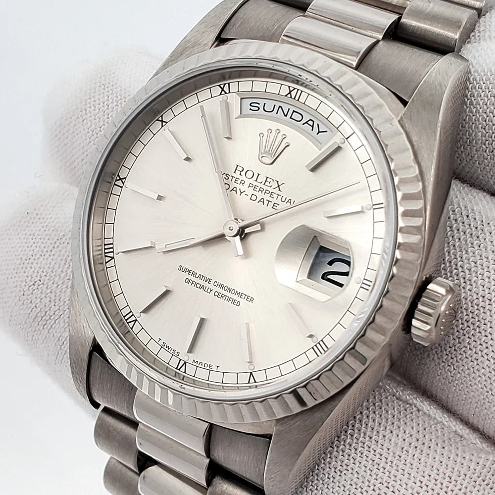 Rolex President Day-Date 36mm Silver Dial White Gold Watch 18239