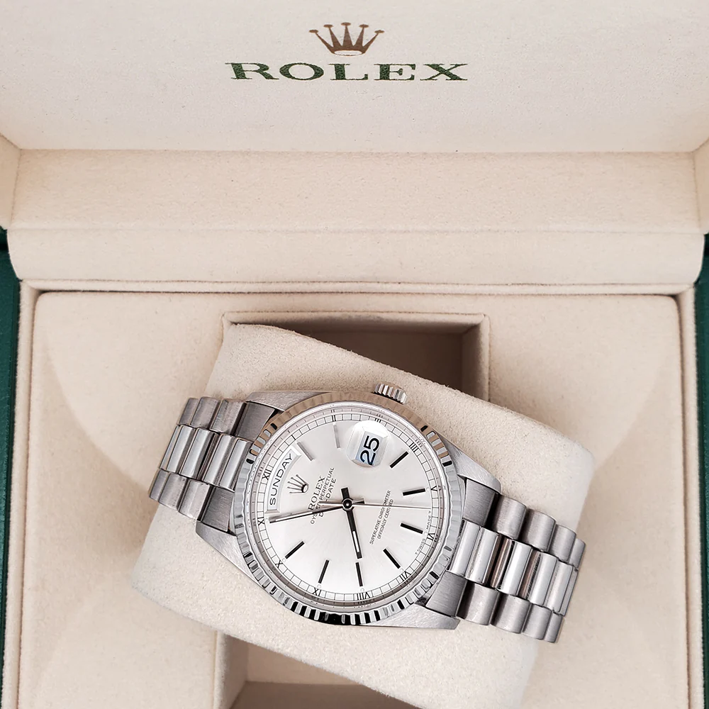 Rolex President Day-Date 36mm Silver Dial White Gold Watch 18239 - Image 3