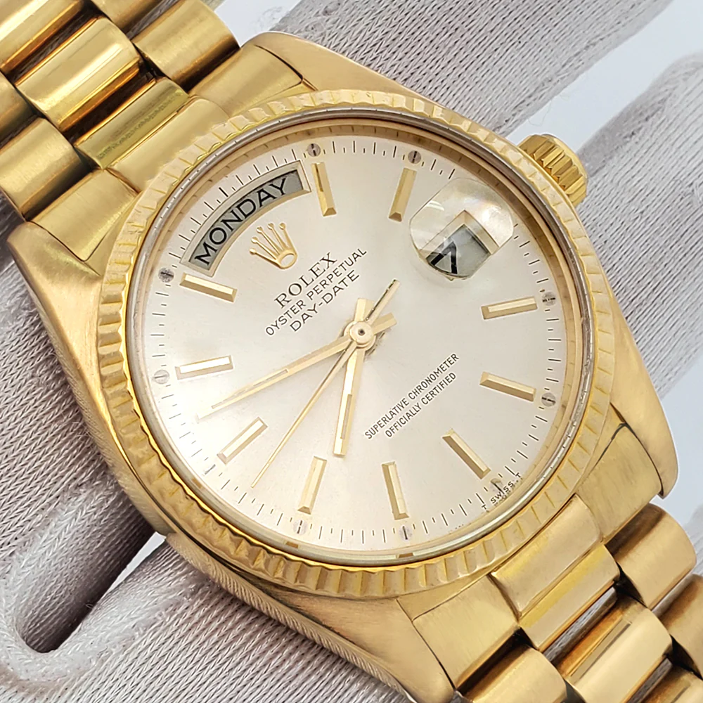Rolex President Day-Date 36mm Silver Index Dial Yellow Gold 18038 Watch Box Papers - Image 2