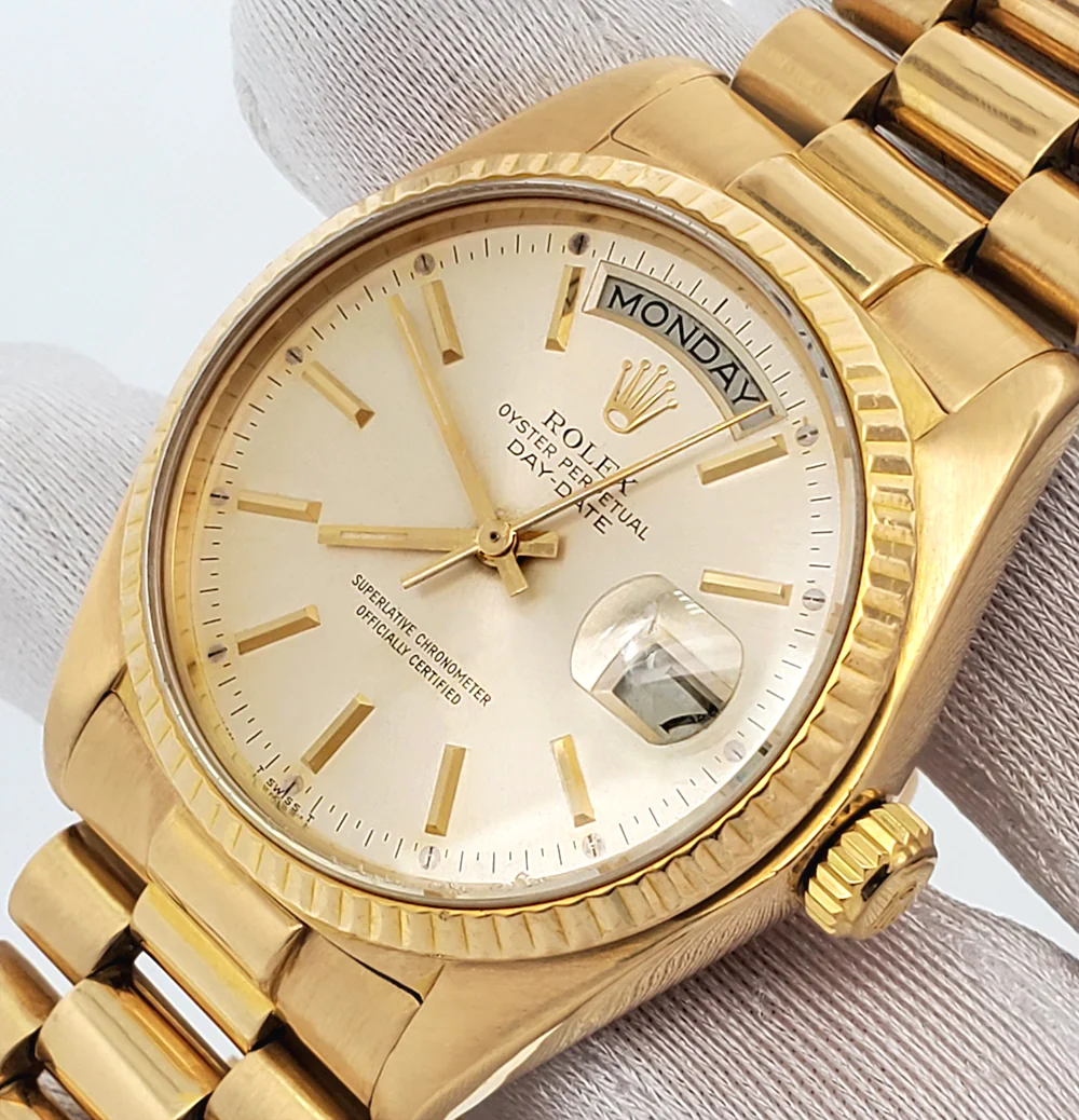 Rolex President Day-Date 36mm Silver Index Dial Yellow Gold 18038 Watch Box Papers - Image 3
