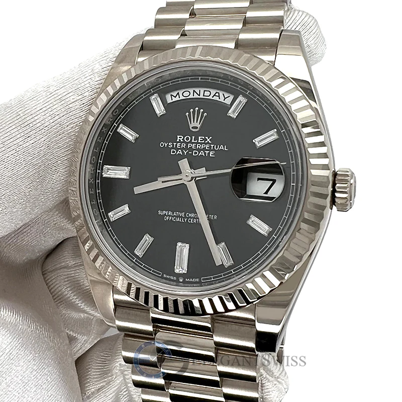 Rolex President Day-Date 40 Factory Black Diamond Baguette Dial White Gold Watch 228239 Box Papers 2020 - Image 2