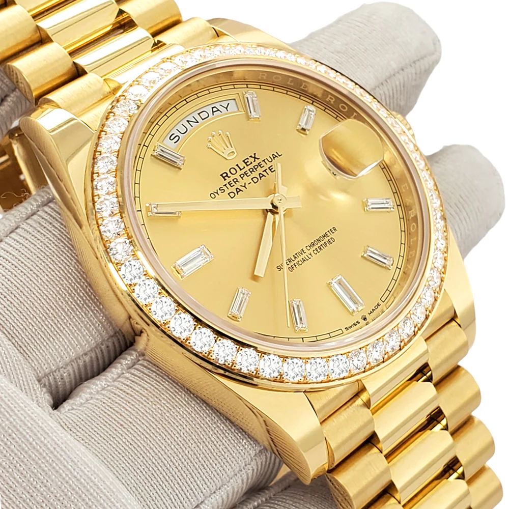 Rolex President Day-Date 40 Factory Champagne Baguette Diamond Dial/Bezel Yellow Gold 228348RBR Box Papers - Image 2