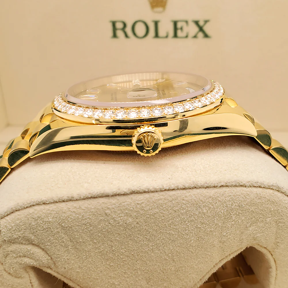 Rolex President Day-Date 40 Factory Champagne Baguette Diamond Dial/Bezel Yellow Gold 228348RBR Box Papers - Image 3