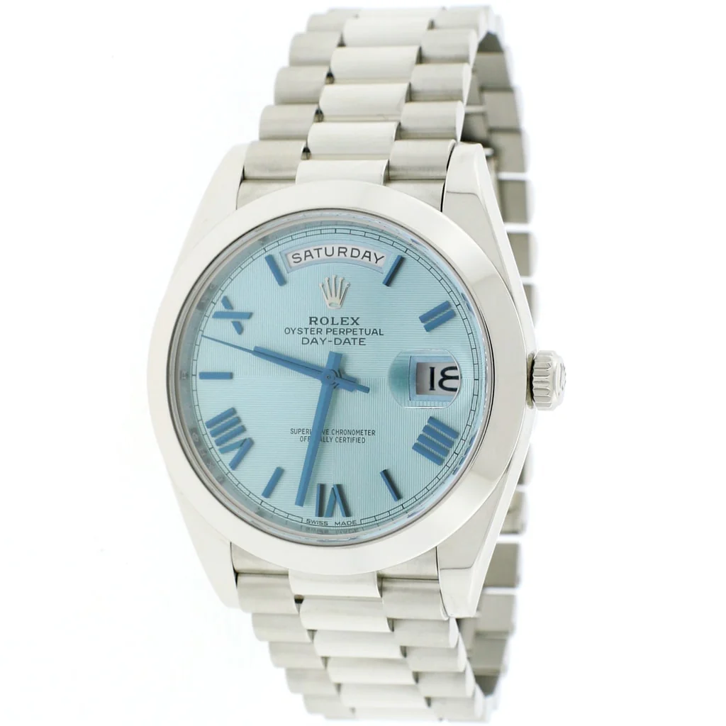 Rolex President Day-Date 40 Platinum Original Ice Blue Quadrant Motif Roman Dial Automatic Mens Watch 228206
