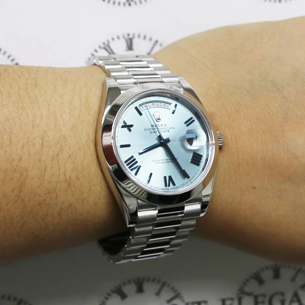 Rolex President Day-Date 40 Platinum Original Ice Blue Quadrant Motif Roman Dial Automatic Mens Watch 228206 - Image 5