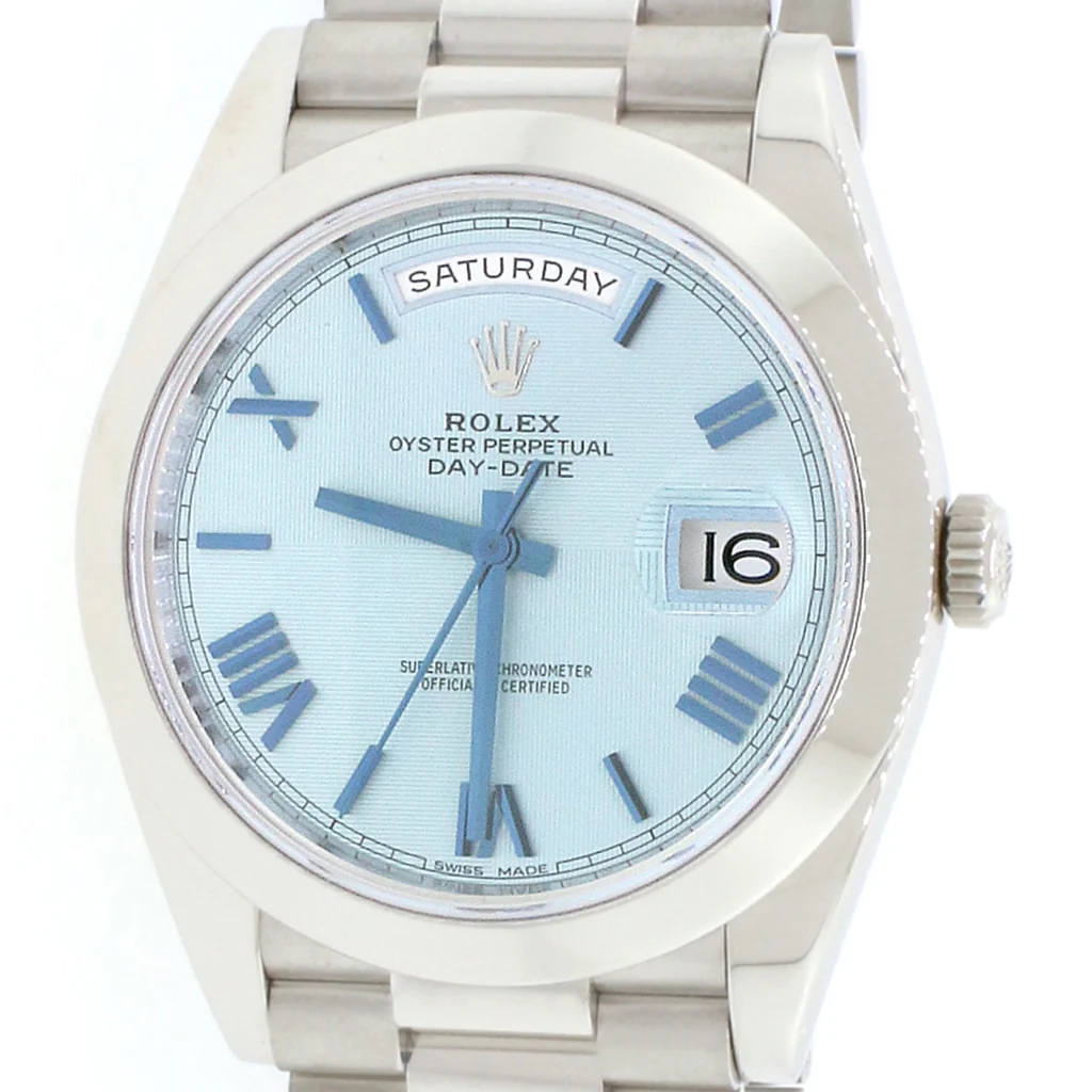 Rolex President Day-Date 40 Platinum Original Ice Blue Quadrant Motif Roman Dial Automatic Mens Watch 228206 - Image 9