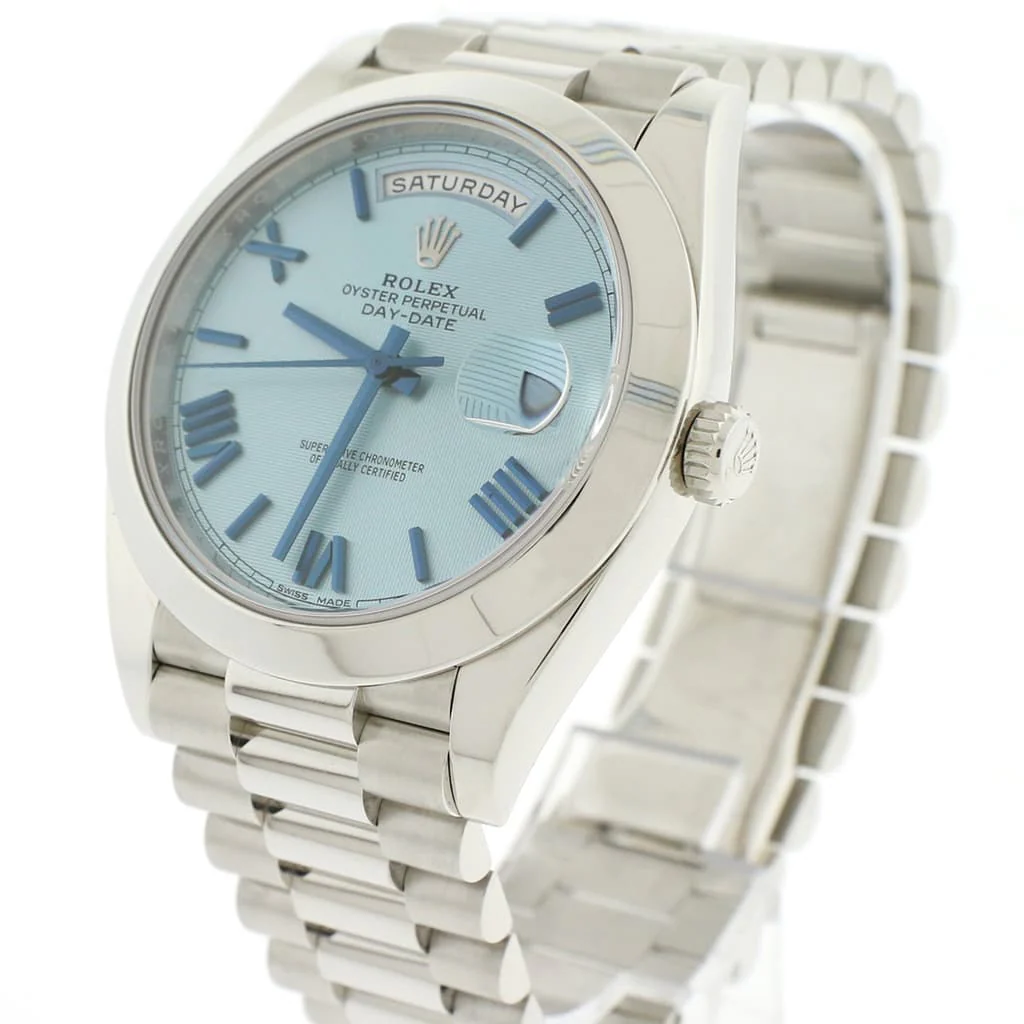 Rolex President Day-Date 40 Platinum Original Ice Blue Quadrant Motif Roman Dial Automatic Mens Watch 228206 - Image 6