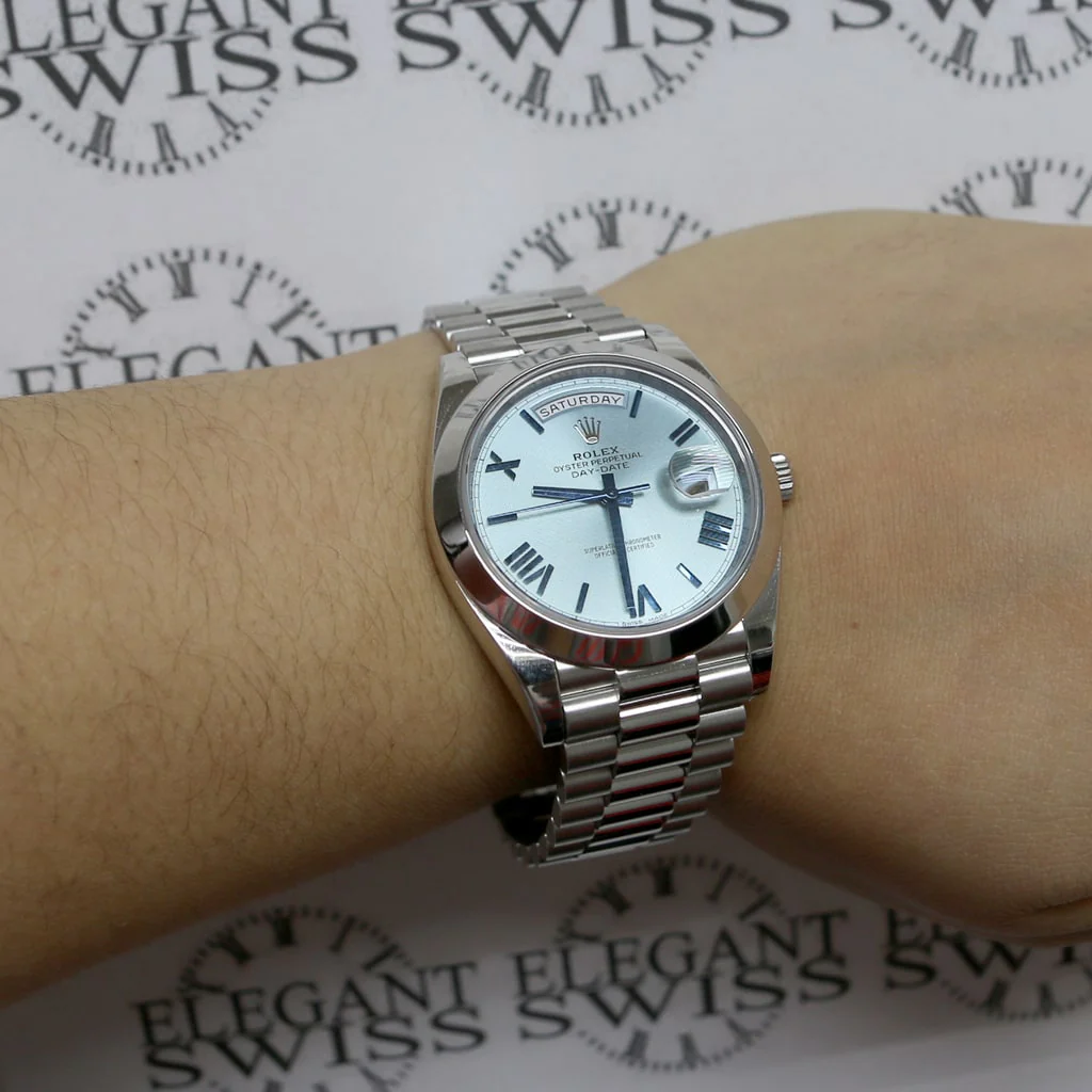 Rolex President Day-Date 40 Platinum Original Ice Blue Quadrant Motif Roman Dial Automatic Mens Watch 228206 - Image 7
