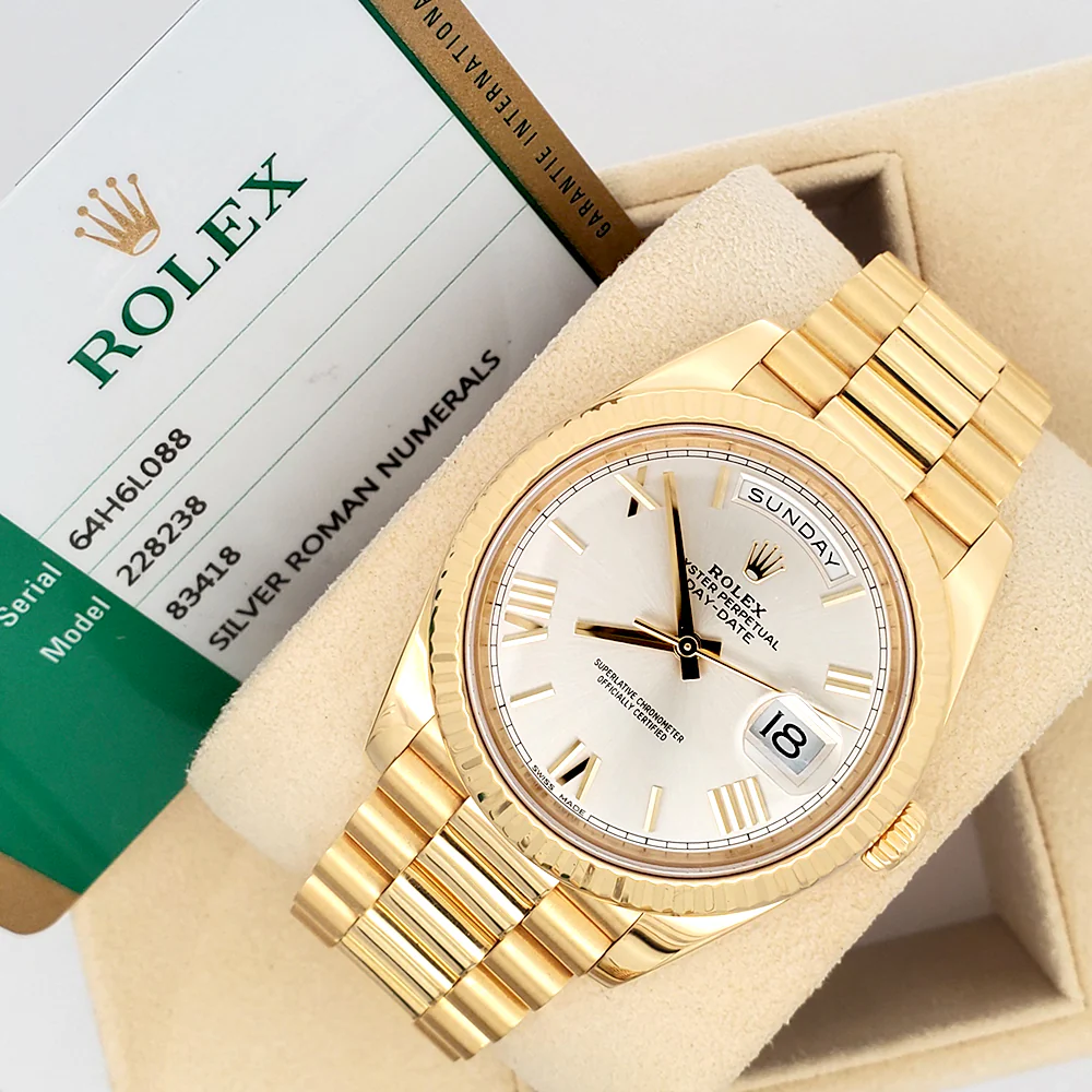 Rolex President Day-Date 40 Yellow Gold Silver Roman Dial Watch 228238 Box Papers - Image 5