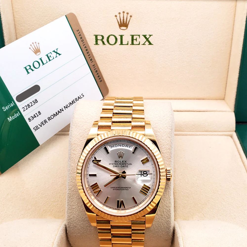 Rolex President Day-Date 40 Yellow Gold Silver Roman Dial Watch 228238 Box Papers - Image 3