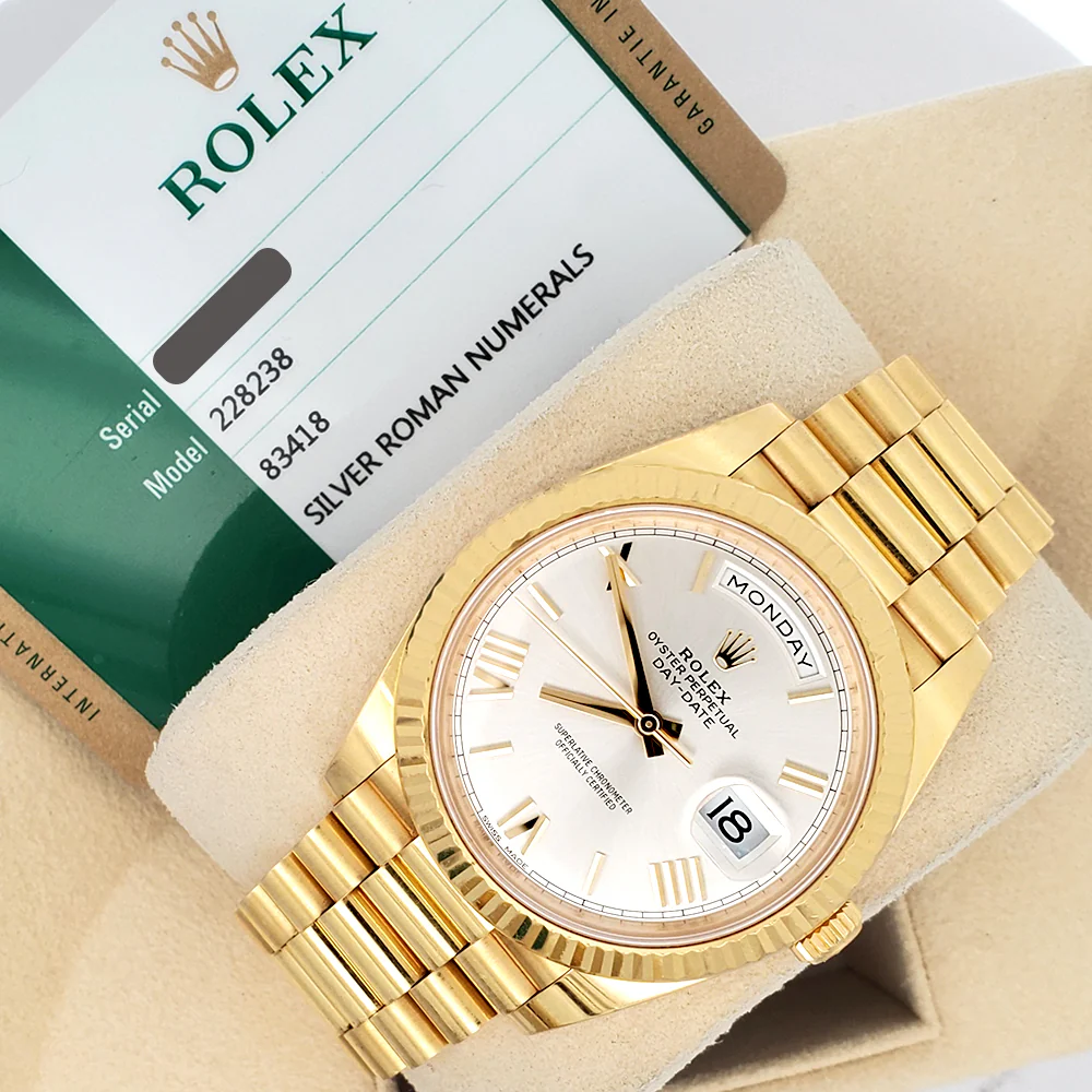 Rolex President Day-Date 40 Yellow Gold Silver Roman Dial Watch 228238 Box Papers - Image 4