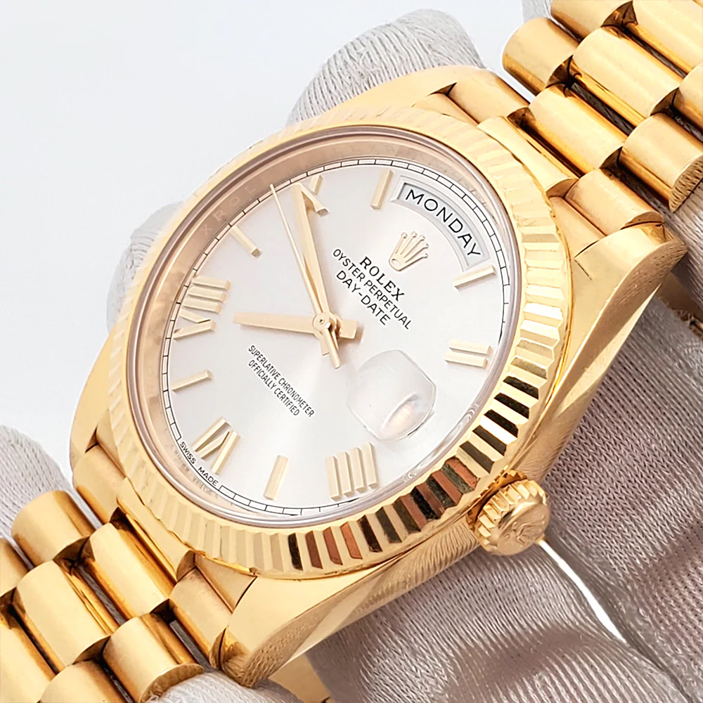 Rolex President Day-Date 40 Yellow Gold Silver Roman Dial Watch 228238 Box Papers - Image 5