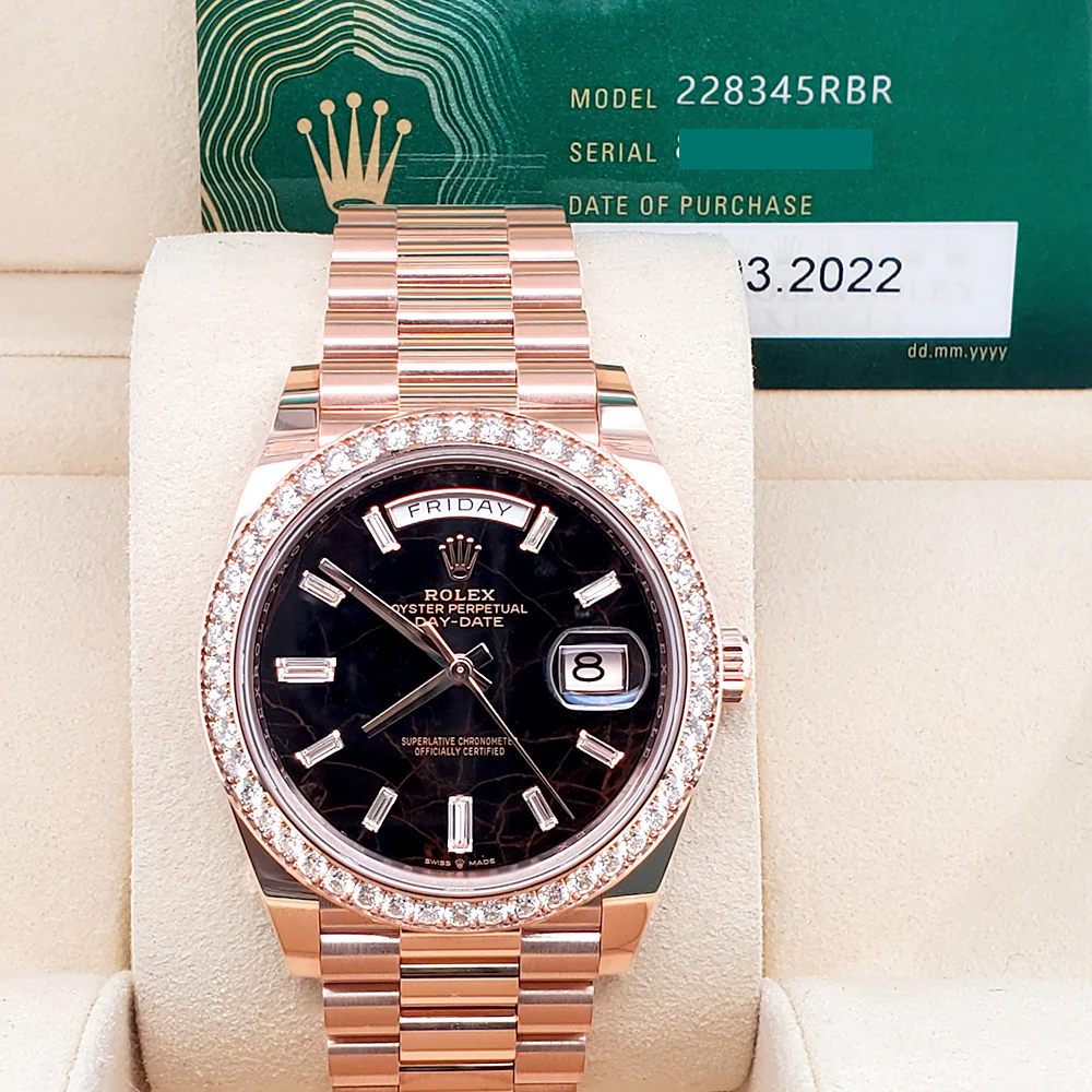 Rolex President Day-Date 40mm Factory Diamond Bezel/Eisenkiesel Baguette Diamond Dial 228345RBR Everose Gold Watch 2022 Box Papers - Image 3