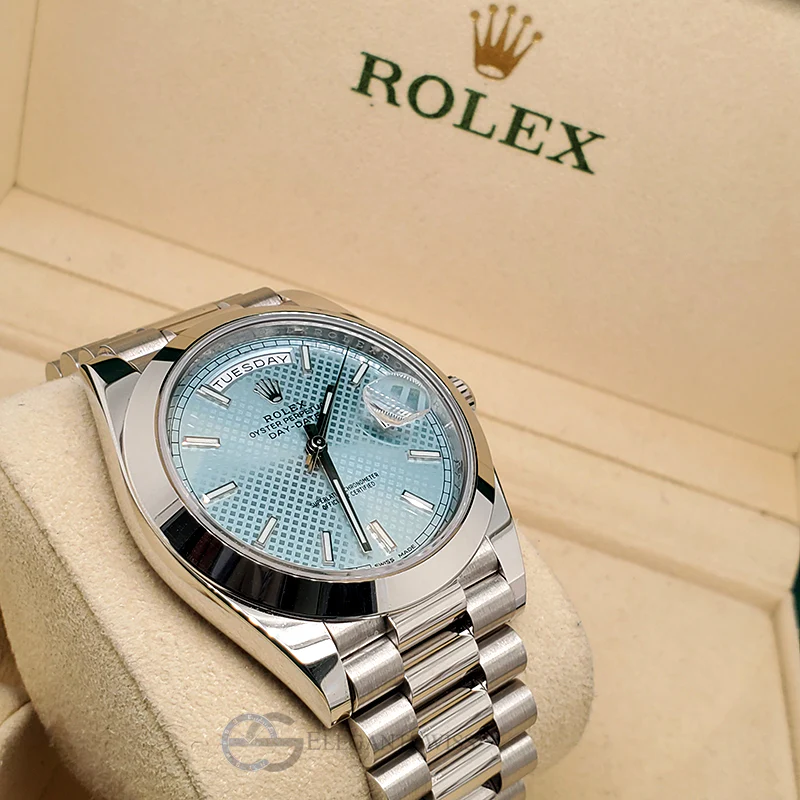 Rolex President Day-Date 40mm Ice Blue Diagonal Motif Dial Platinum Watch 228206 Box Papers - Image 2