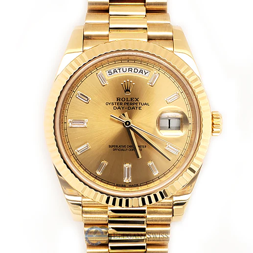 Rolex President Day-Date 40mm Yellow Gold Fluted Bezel/Champagne 10 Baguettes Diamond Dial 228238 Watch Box Papers - Image 5