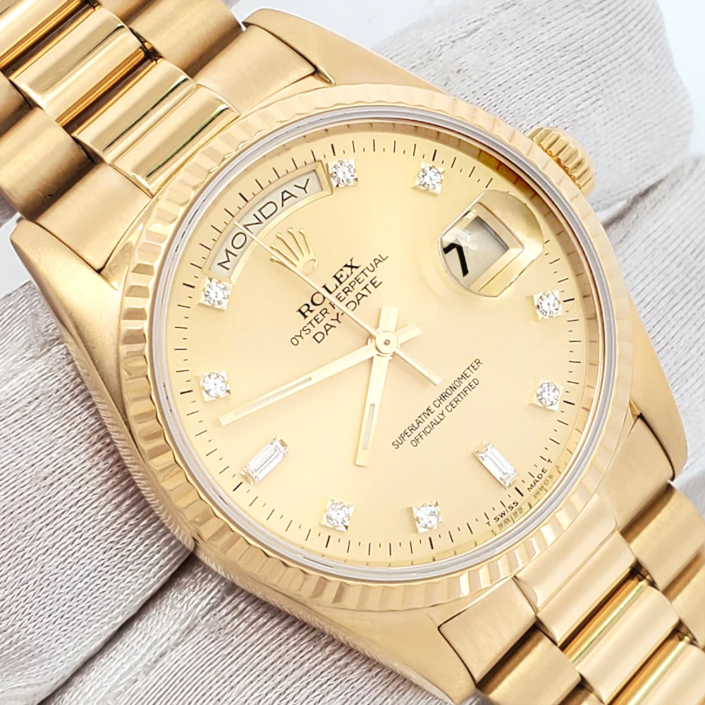 Rolex President Day-Date Factory Diamond Dial Double-Quick Yellow Gold 36mm Watch 18238 - Image 2
