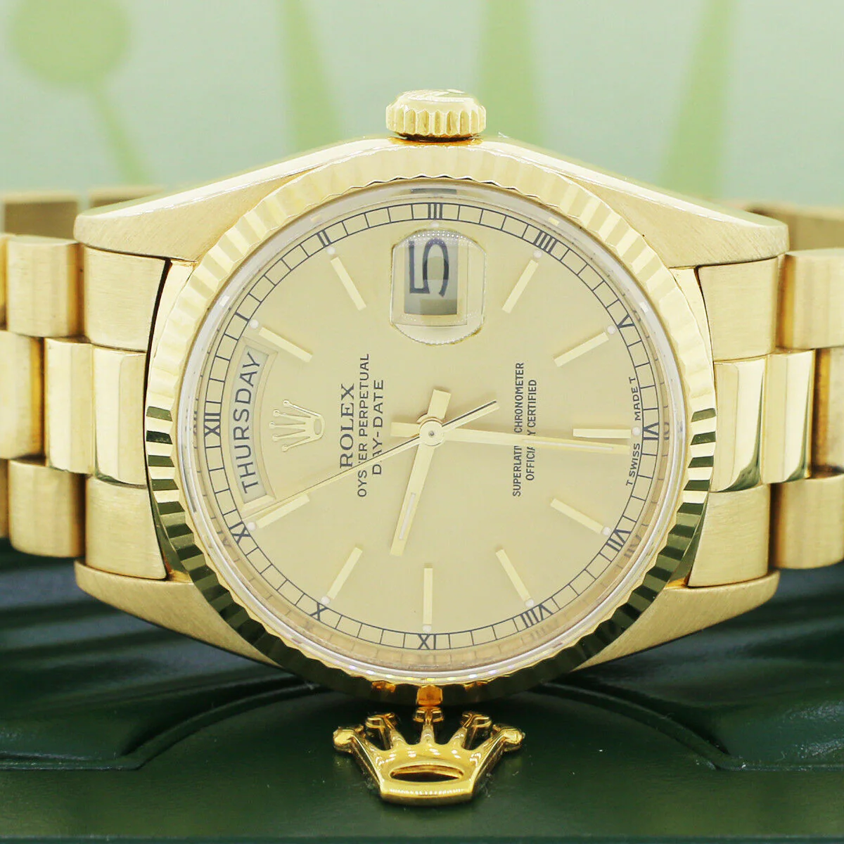 Rolex President Day-Date Gold Factory Champagne Stick 36mm Double-Quick 18238 - Image 2
