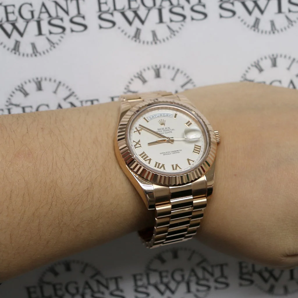 Rolex President Day-Date II 18K Rose Gold Factory Pink Ivory Roman Dial 41MM Automatic Mens Watch 218235 - Image 6