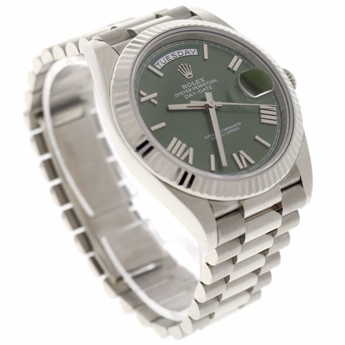 Rolex President Day-Date II 18K White Gold 40MM Original Olive Green Roman Dial Automatic Mens Watch 228239 - Image 4